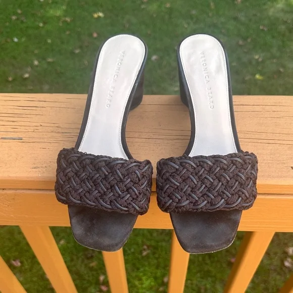 Veronica Beard Kerra Woven block-Heiled suede slide sandals - Picture 3 of 16